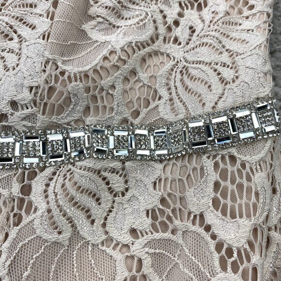 Jessica Laced Dress Women Size 14 Beige Rhinestone Waist Belt - Picture 2 of 11